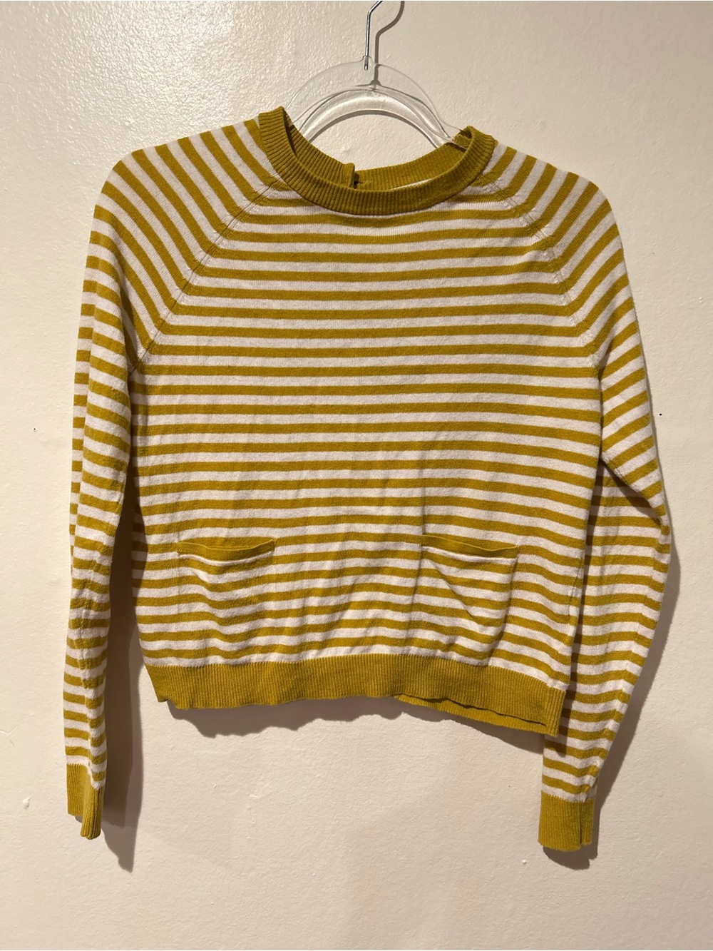 Anthropology Charlie & Robin Mustard Yellow Stripe Sweater Cardigan Small EUC